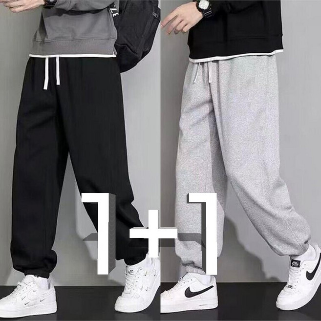 BIKASU 1+1 남자 데일리 컴포트 트레이닝바지 사계절 밴딩 츄리닝바지 조거팬츠