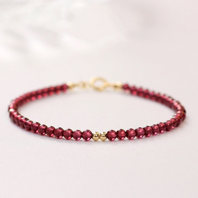 천연 가넷 팔찌 석류석 원석 3mm 슬림 골드 포인트 by 리마린