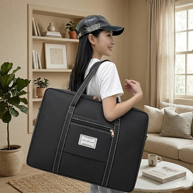 초대형 이불 보관 여행용 이사 포장 기숙사 가방 의류 정리함, 1개, 블랙