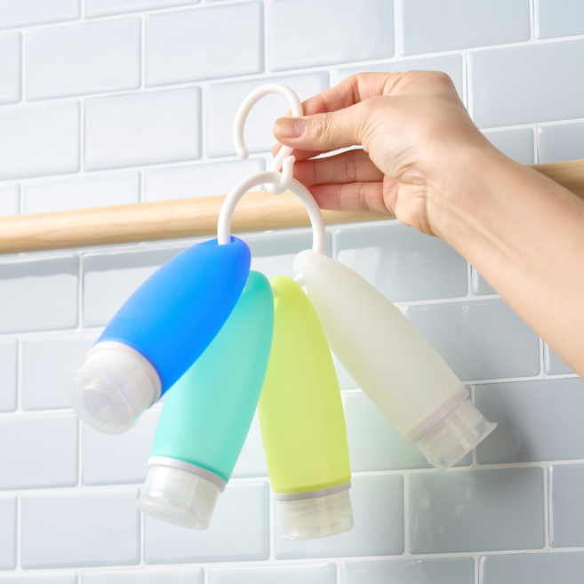 도이코 이지보틀 89ml 고리형 실리콘 여행용 공병 세트 샴푸 소분통, 4개, 컬러