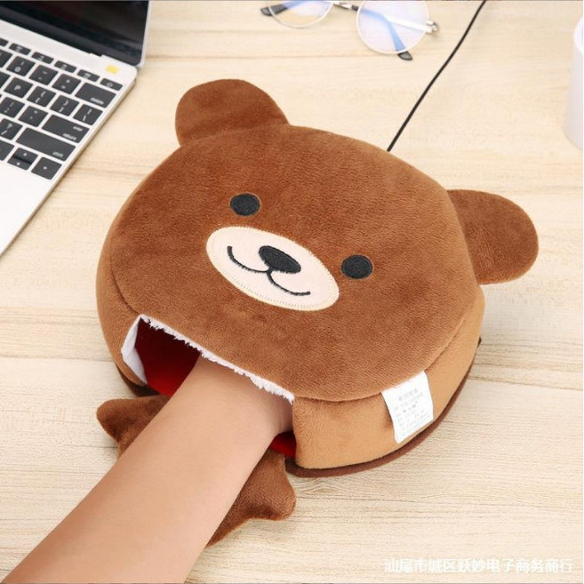 USB 온열 마우스패드 열선 히팅 발열 손목쿠션 손목받침 손난로, 곰돌이, 1개