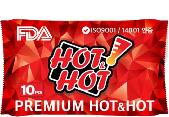 핫앤핫 프리미엄 핫팩(RED) 10매 FDA 14001(환경)인증 가장 안전, 1세트