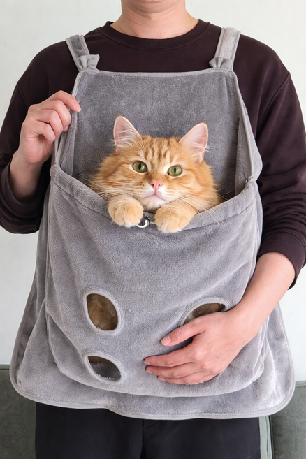 진진체인 고양이 포대기 미용포대 고정포대 발톱깎기 귀청소 셀프미용 앞치마형, 1개, 그레이