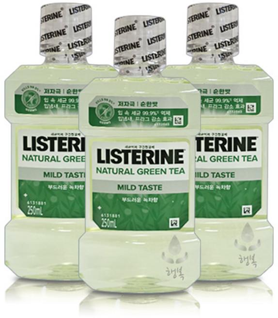 리스테린 내추럴 그린티 마일드 구강청결제, 250ml, 6개