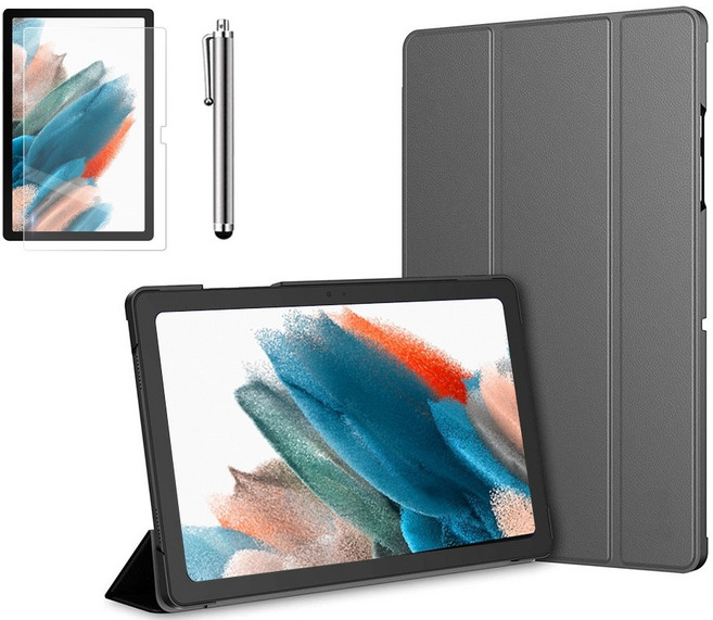 갤럭시탭A8 10.5인치 호환 플립 케이스 북커버 스탠드+액정필름+터치펜 SM-X200N X205N 케이스나라, 그레이, 기본 케이스
