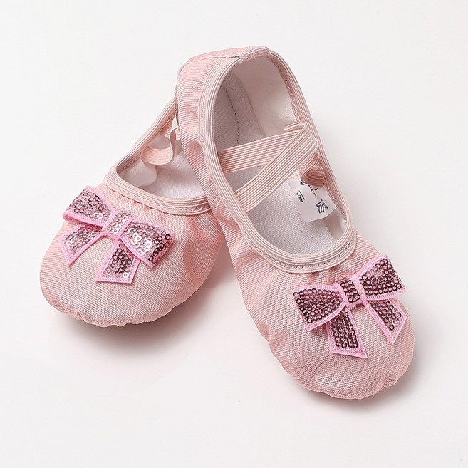여아용 스팽클 리본 펄 발레 토슈즈 (파우치 포함)