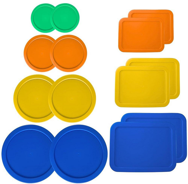 1 2 4 7컵 블루 라운드 & 3 6 11컵 직사각형 교체 뚜껑/커버 Pyrex Anchor Hocking 및 KlareWare 보관 그릇용 *뚜껑만 포함 - 유리, 그린, 오렌지, 옐로우, 블루, 오렌지, 옐로우, 블루