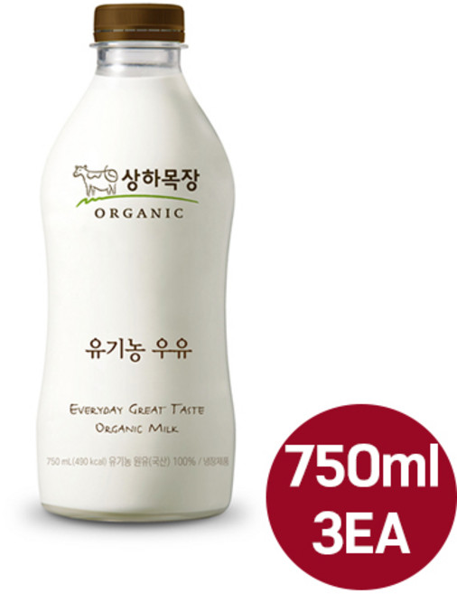 매일유업 상하목장 유기농우유 750ml 냉장우유/냉장무/배, 3개