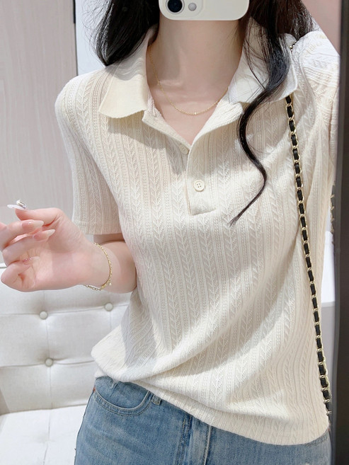 針織短袖POLO衫 女夏季 修身百搭顯瘦氣質半袖上衣