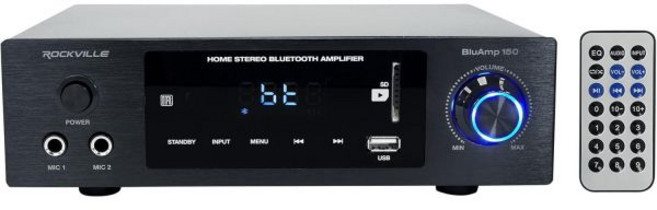 Rockville BLUAMP 150 75Wx 2 홈 스테레오 블루투스 앰프 리시버 4-8옴 광 포노 RCA 노래방 시어터 바이닐