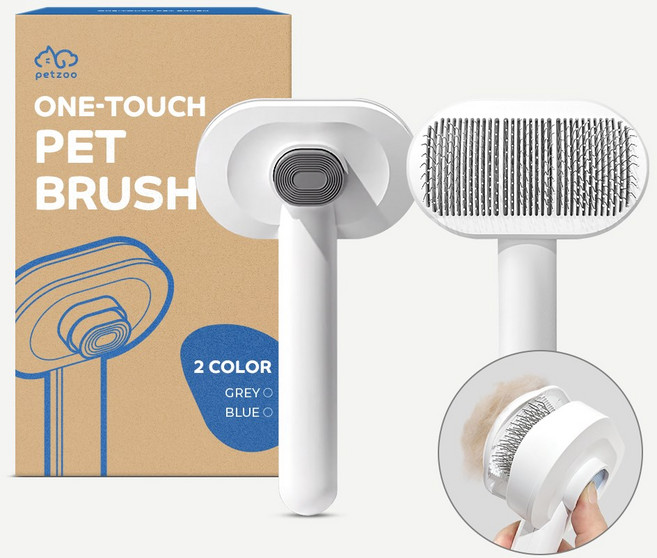 펫쭈 고양이 슬리커 브러쉬 원터치 강아지 빗 죽은털제거, 1개, 블루