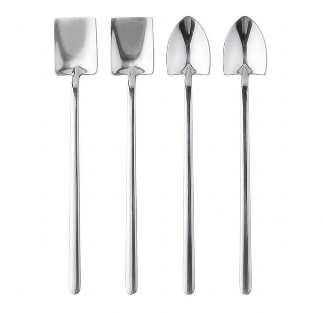 제로앤나인 삽모양 스테인리스 롱 티스푼 네모2p+세모2p, 1세트, 실버