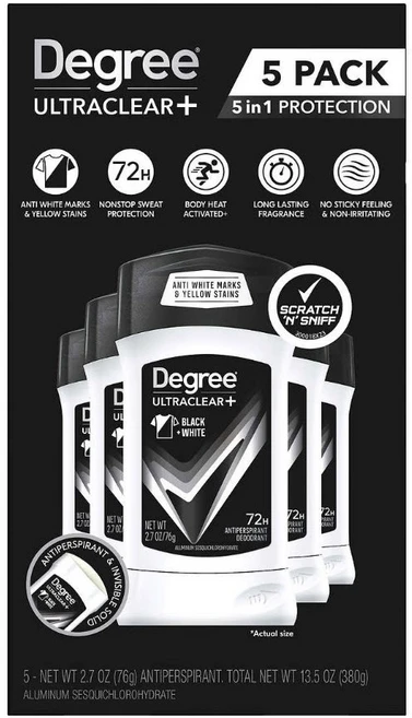 [미국직배송]디그리 맨 데오드란트 5 in1 블랙앤화이트 Degree Men UltraClear+ Antiperspirant Deodorant, 380g, 1개 - 쿠팡