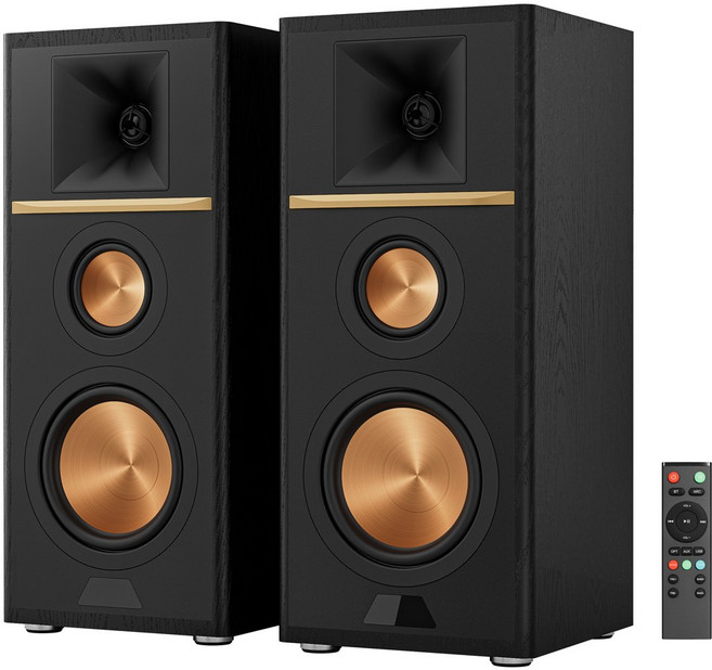 RESONO H530 3방향 200W 고출력 앰프내장 액티브 하이파이 홈시어터 북쉘프 스피커 USB/DAC/RCA 리모컨지원, 블랙