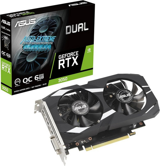 ASUS 듀얼 엔비디아 지포스 RTX 3050 6GB OC 에디션 게이밍 그래픽 카드 - PCIe 4.0 GDDR6 메모리 HDMI 2.1 디스플레이포트 1.4a 2슬롯 디자인