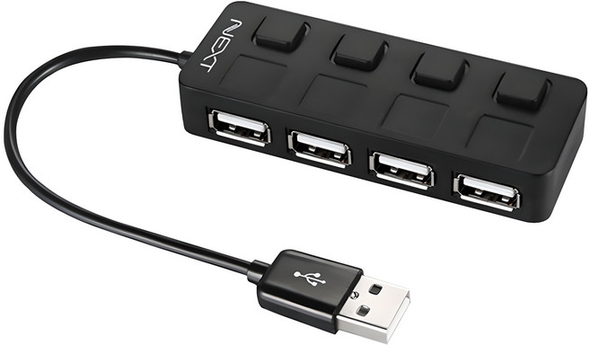 넥스트유 USB 2.0 4Port 무전원허브 NEXT-204UH NEW, 블랙, 1개