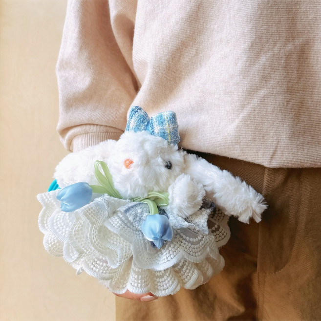 튤립 토끼 인형 헤어밴드 3색 럭셔리 소녀 감성 헤어 액세서리, 1개, 블루, 23cm