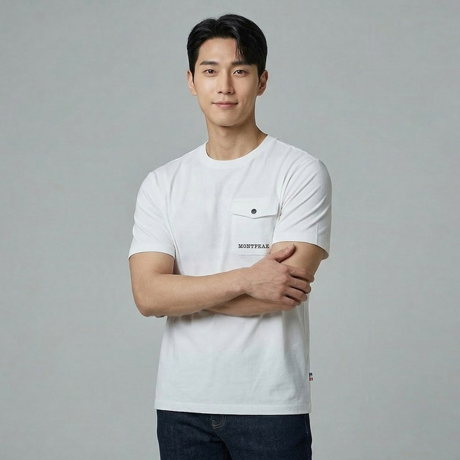 몽피크 남성 포켓 반팔 라운드 티셔츠 쿨 프린트 캠핑 운동 캐주얼 52161