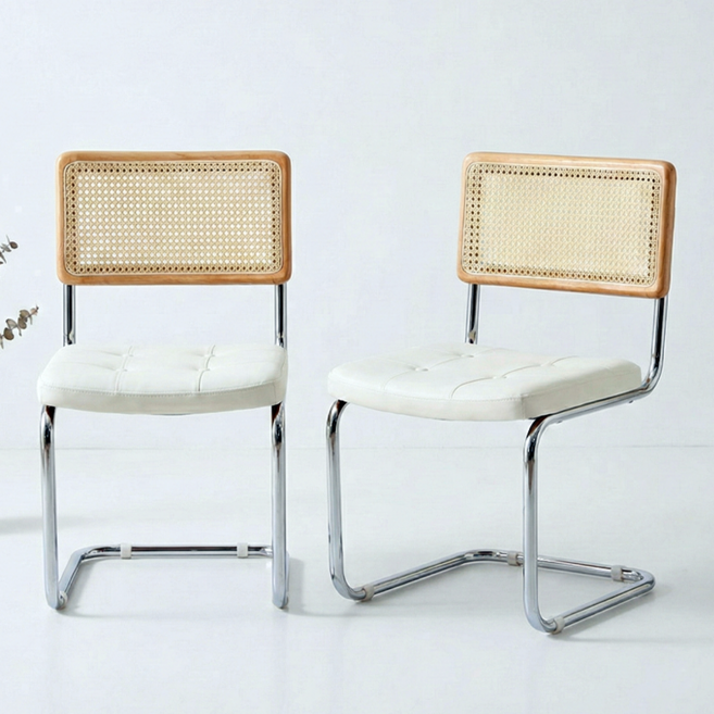 피피포피 바터 라탄 가죽 의자 세스카 체어, 2개, 화이트