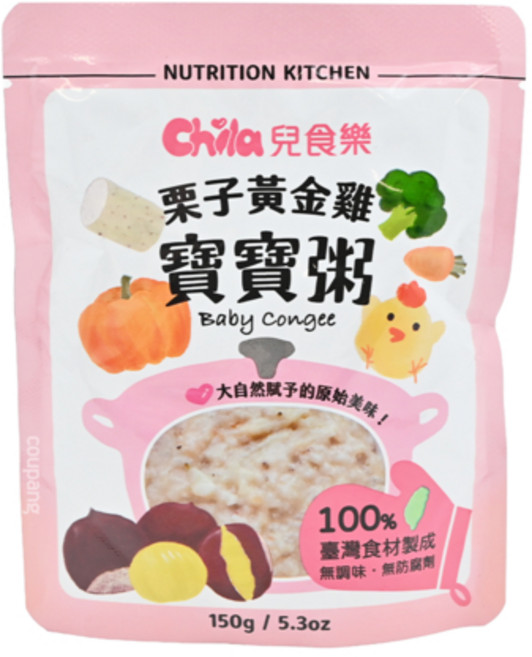 Chila 兒食樂 寶寶粥 - 小松鴨仔魚口味 150g, 1個, 黃金栗子雞_正效
