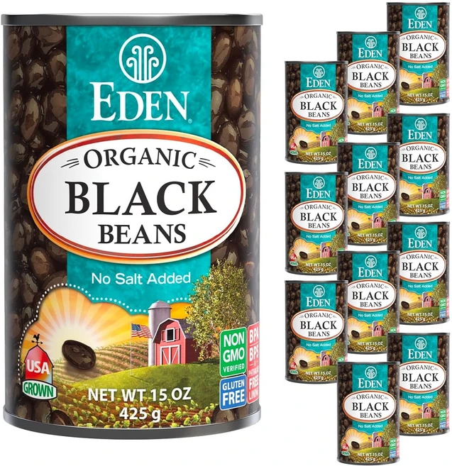 에덴푸즈 오가닉 블랙빈 15온스 캔 12팩 소금무첨가 논 GMO 미국산, 425g, 12개 - 쿠팡