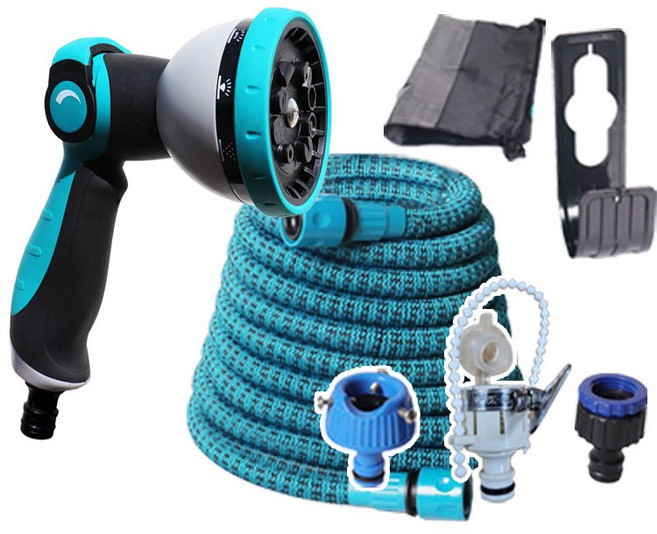 썬라이즈 매직나인 물호스7.5M 신제품 9기능 파워호스 베란다 정원 고압분사기 수도 호수 분사기 세차 애견샤워 잔디호스, 7.5m, 블루, 1개