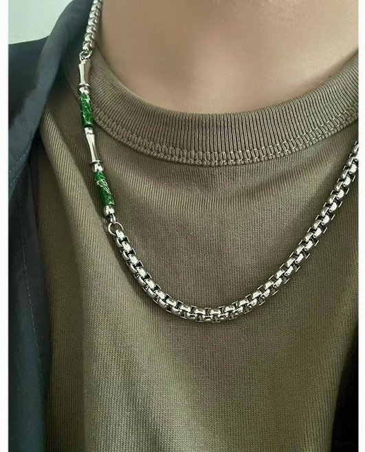男士項鏈 綠色竹節鎖骨鏈