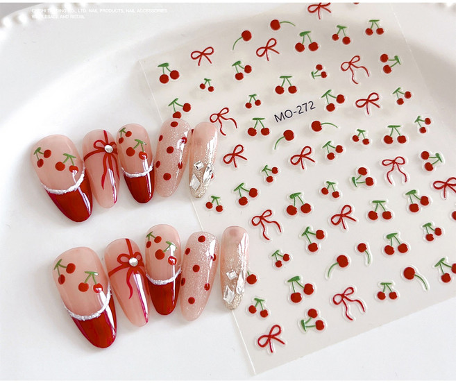 체리봉봉 리본 네일 페디 스티커, 1개, 레드