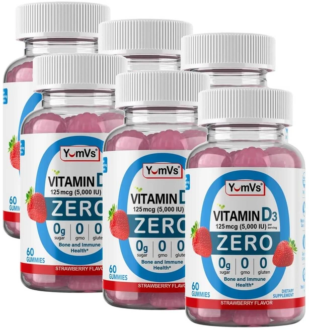 윰브스 비타민D3 5000IU 제로 구미 딸기맛 YumVs Vitamin D3 Zero, 60정, 6개 - 쿠팡