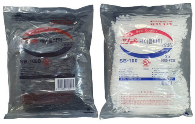 국산 케이블타이 100mm x 2.5mm 1000개 검정/흰색 한올 케이블타이, 흰색