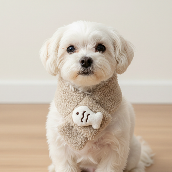 하니펫 반려동물 귀요미스카프 붕어빵 뽀글이 목도리, 베이지, 1개