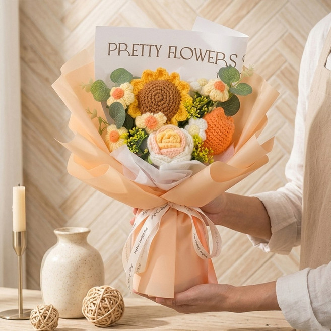 장미 조화 꽃다발 졸업식꽃다발 생일선물 여자친구 선물 화이트데이 기념일 감성 플라워부케 선물용, 1개, 열로우01