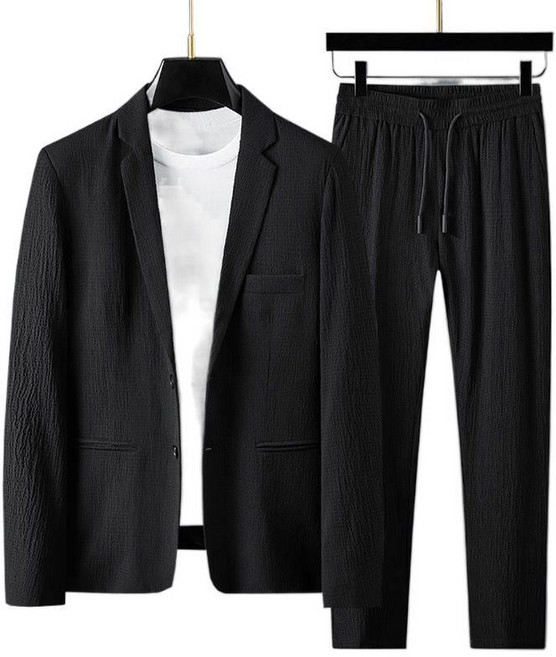 티류으스 남성 봄여름 스트라이프 주름 정장 세트 스타일리시 얇은 원단 Z082903
