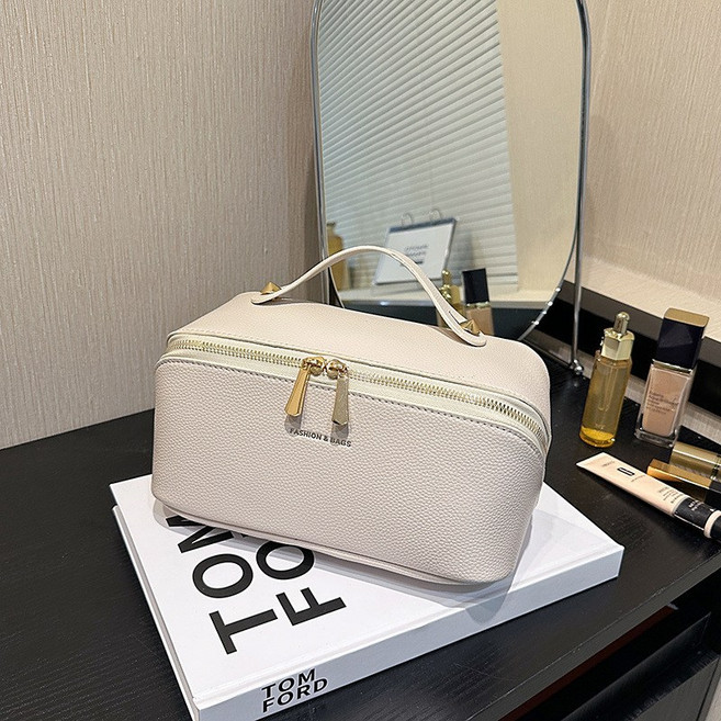 퍼스트픽 대용량 분리수납 화장품 파우치 고급 가죽 여행용 메이크업 가방