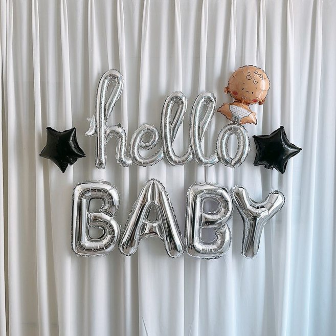 하늘풍선파티 베이비샤워 헬로베이비 은박풍선 세트 블랙 스타