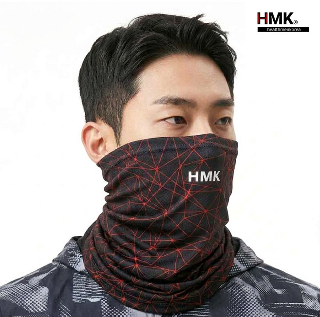 HMK 프리미엄 멀티 쿨 넥워머 마스크 자외선 차단 남여공용 스카프 12가지 색상, 1개, 07 블랙레드라인
