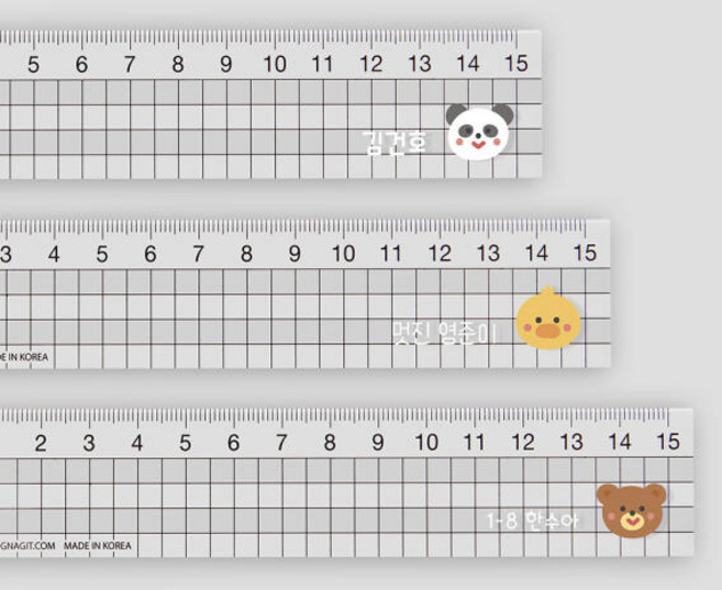 디자인아지트 네임 투명자 15cm 킨더페이스 필기구 학생선물, 코끼리, 한글24