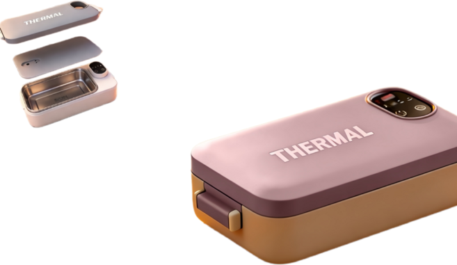 THERMAL 電熱飯盒 900ml 304不鏽鋼內膽 充電式便攜加熱餐盒, 1個, 藕粉色--定時款:內膽304不鏽鋼