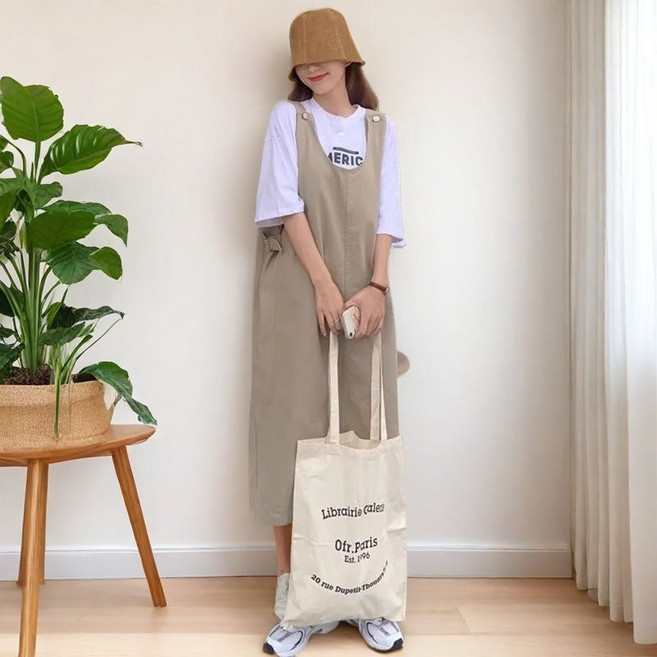 COSYEVNO 여성용 루즈핏 롱 멜빵 원피스 캐주얼 스트리트룩 LFHbdq-3