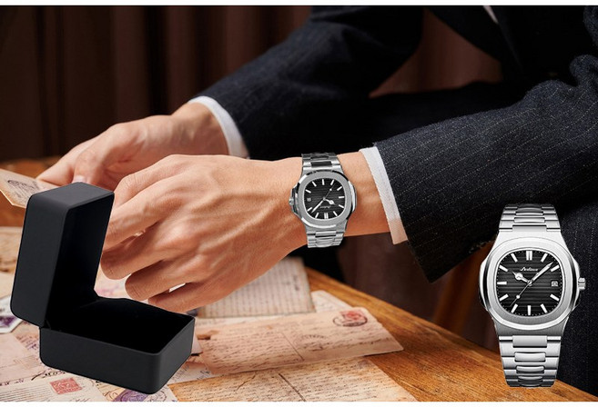 JWW002 D.edima 고급 럭셔리 엘레강스 패션 메탈 밴드 팔각형 노틸러스 남자 손목 시계