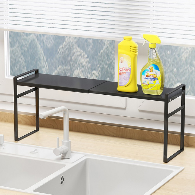 슬림 주방 정리대 스파이스 & 조리기구용 확장 가능한 금속 사이드 수납 선반 식물 스탠드 길이와 높이 조절 가능, 블랙, 1개