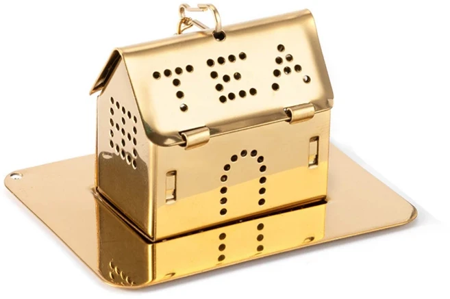 물방울 트레이 미니 하우스 모양 느슨한 잎 차 필터 초본 스트레이너 Teaware 도매 XB 20 PCS 스테인레스, 01 금