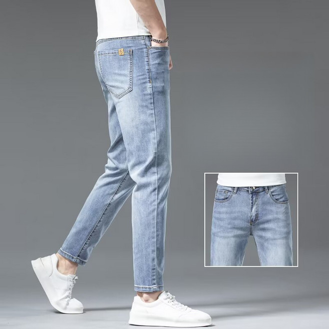 남자 얇은 나인포인트 청바지 남성 슬림핏 아이스 실크 바지