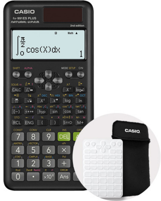 카시오 공학용 계산기 FX-991ES PLUS 2+계산기 파우치+전용 키스킨 세트, 블랙+파우치+키스킨
