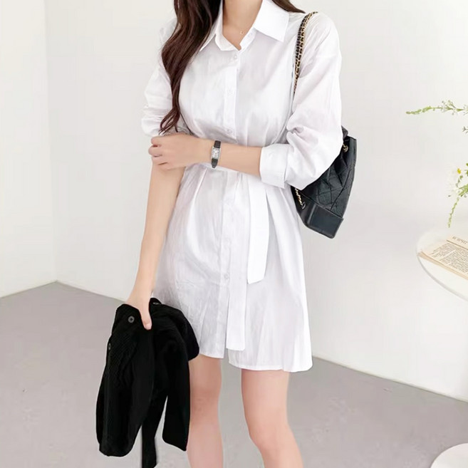 에스알비 허리끈 셔츠 원피스