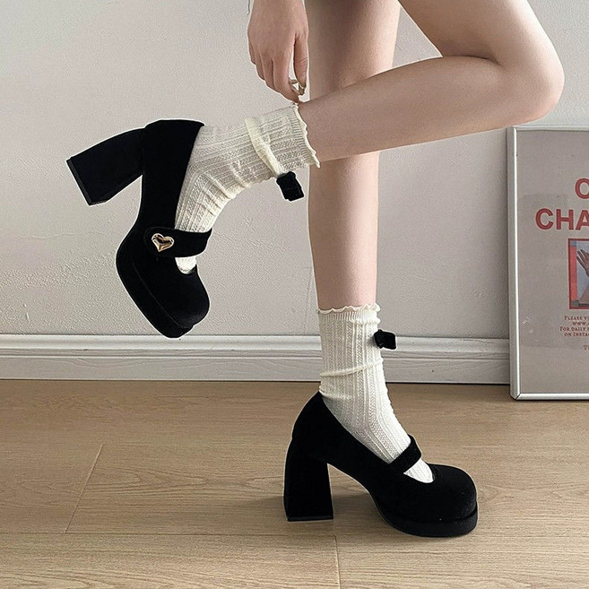 라오농 여성용 봄 가을 통굽 가보시 일자 8CM 하이힐 IA03J