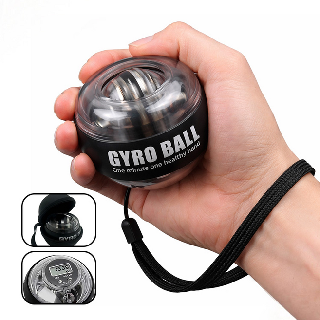 린보 LED 자이로볼 손목운동기구 스마트 횟수 측정 파워볼 전완근 강화 악력기 보관 케이스포함, 1개, 투명한