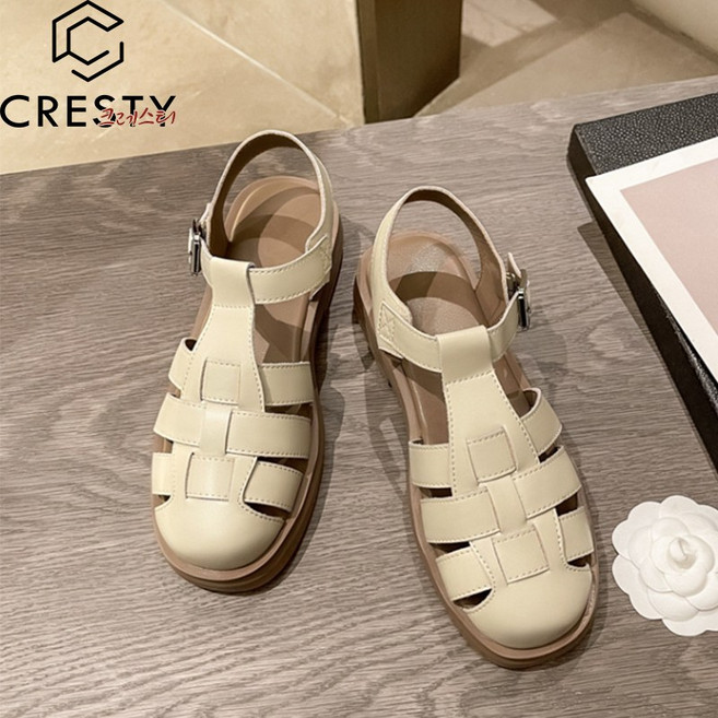 크레스티 여성 위빙 피셔맨 스트랩 통굽 샌들 키높이 발편한 여름샌들