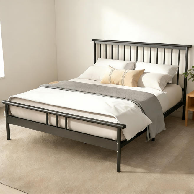 BIIMTEE 심플 스타일 철제 침대 프레임, 블랙