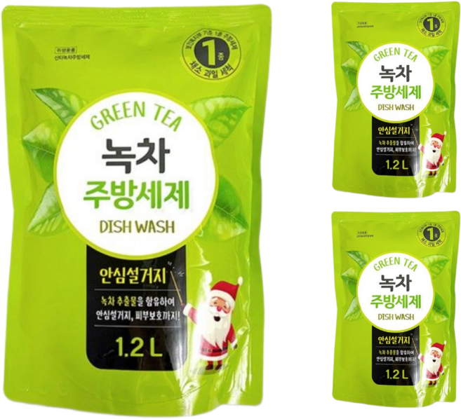 참그린 안심 녹차 뽀드득 주방세제 1.2L 3개